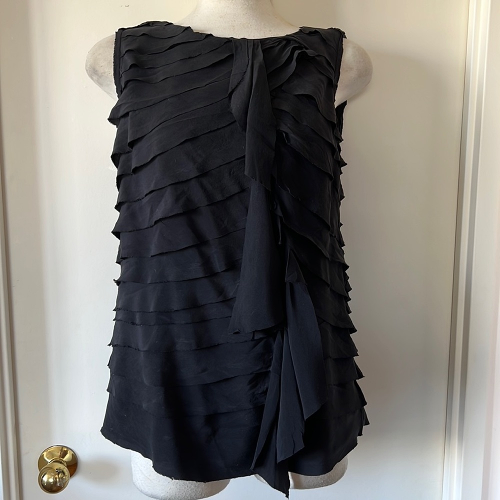 💕TORY BURCH Black 💯 Silk Layered Sleeveless Shell Sz 8 VGUC